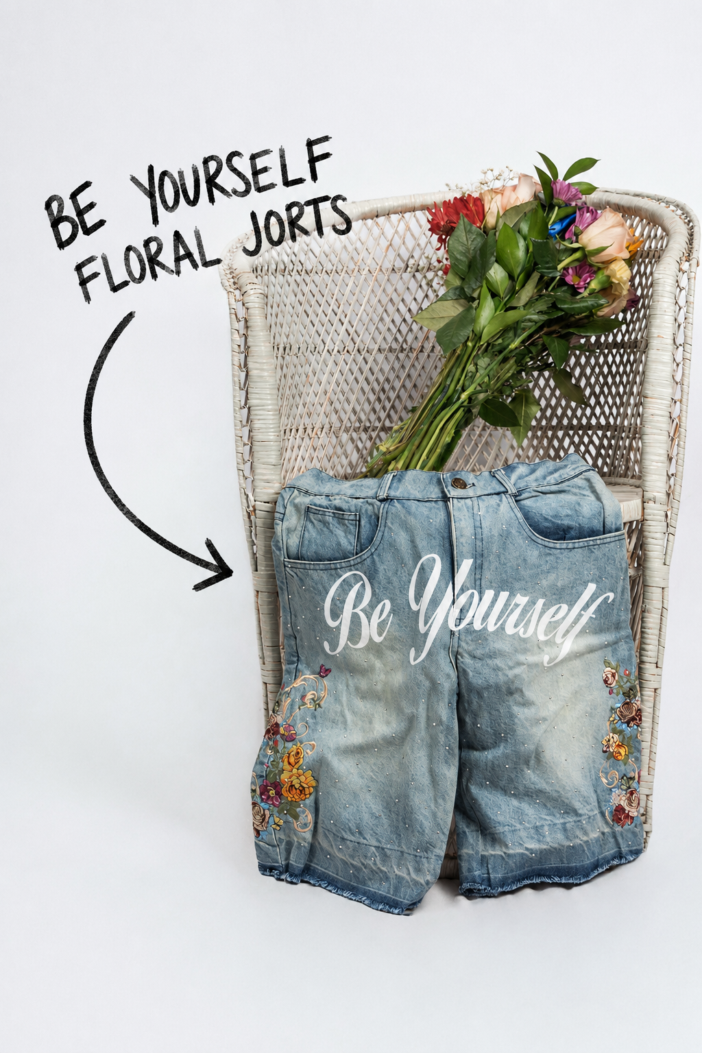 BE YOURSELF FLORAL JORTS