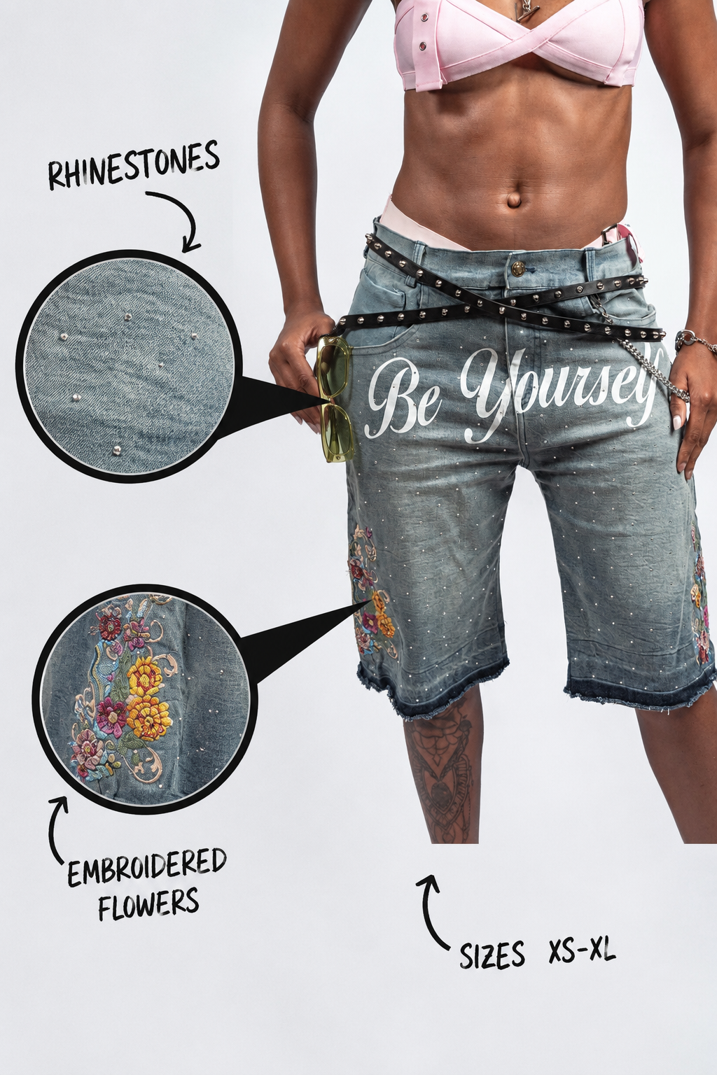 BE YOURSELF FLORAL JORTS